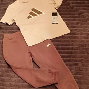 adidas Kids Cream and Brown Jogger Set